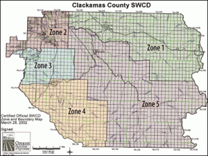 The Clackamas SWCD Board of Directors has representatives from 5 zones and 2 at-large positions.